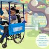 Child in a Bluey costume on wheels