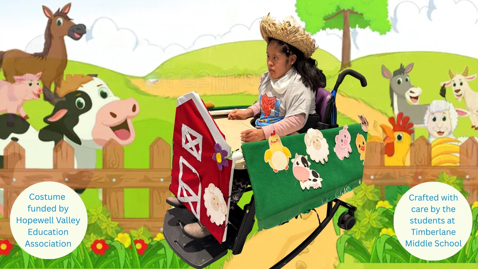 Child in an Old MacDonald costume on wheels