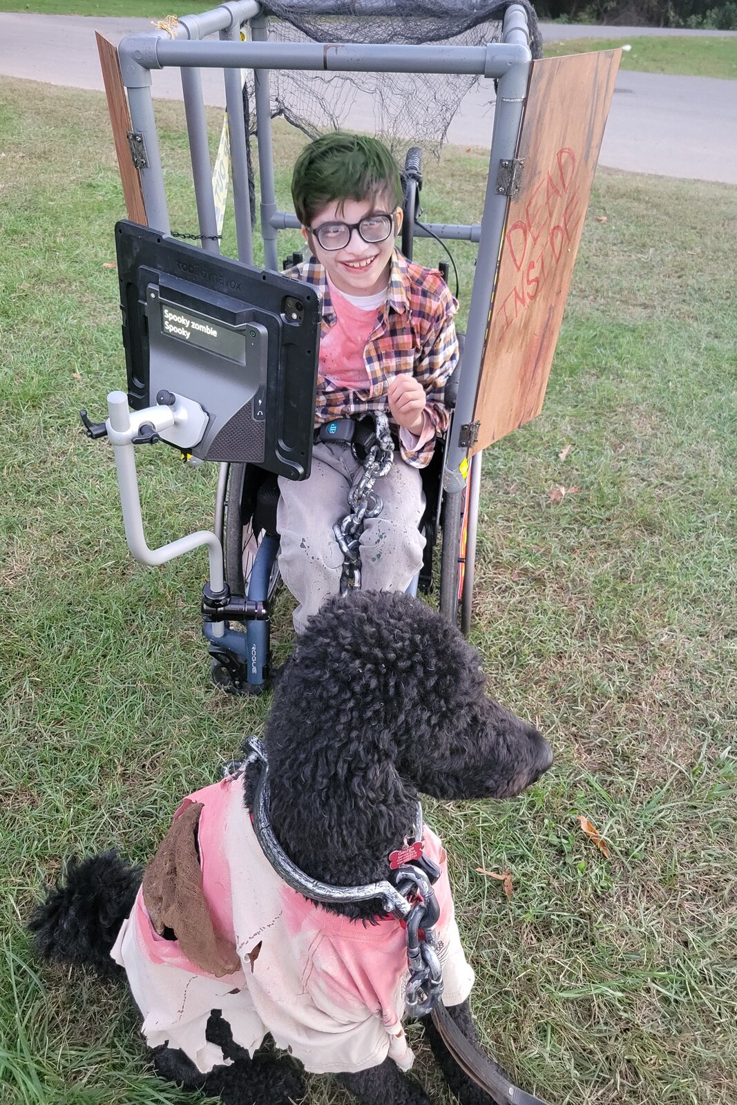 Child in a Zombie costume on wheels